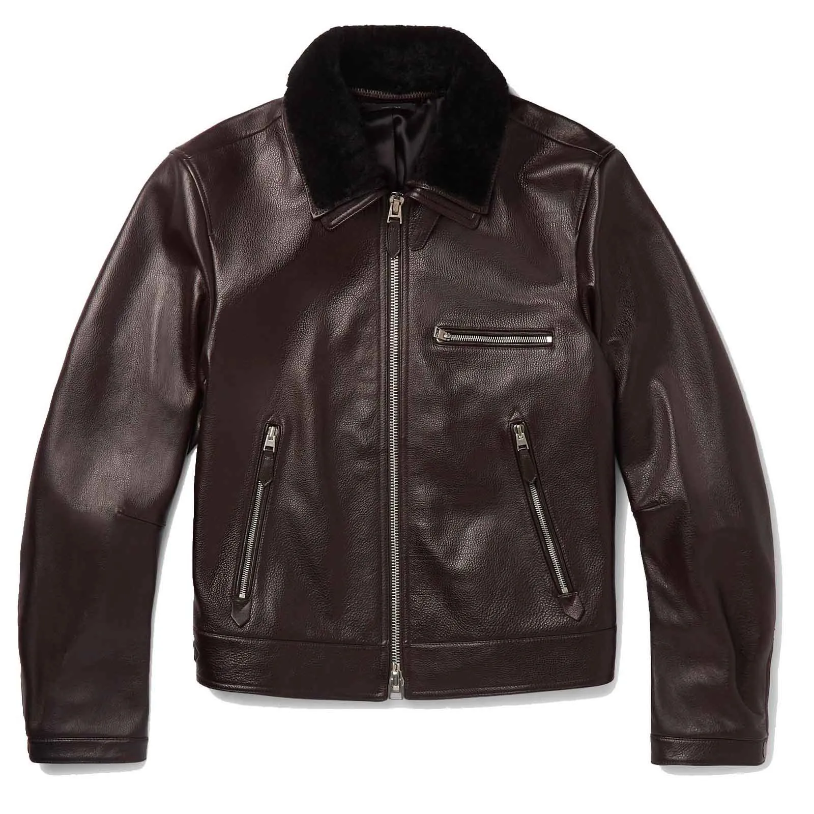 Mens Luxurious Leather Jacket with Shearling Collar