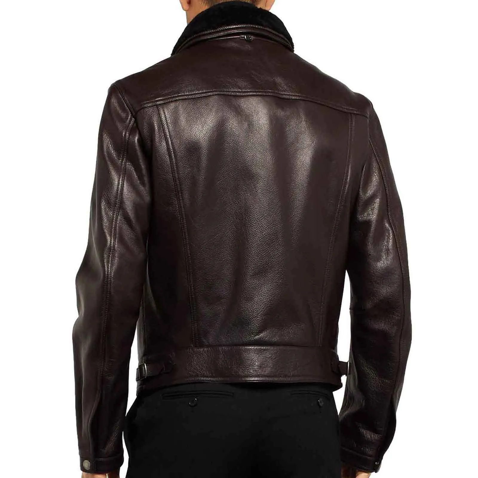 Mens Luxurious Leather Jacket with Shearling Collar