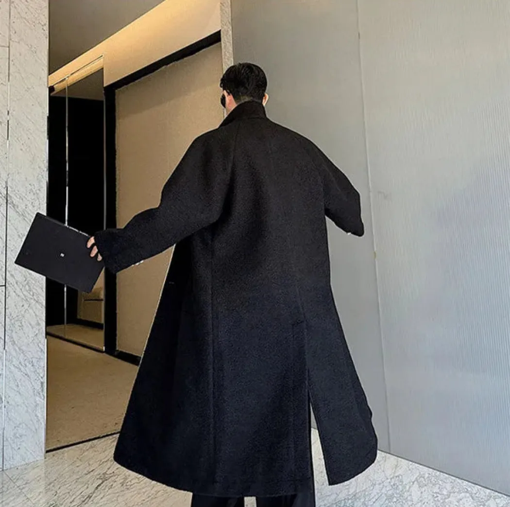 Men's Luxury Long Length Wool Blend Trench Coat