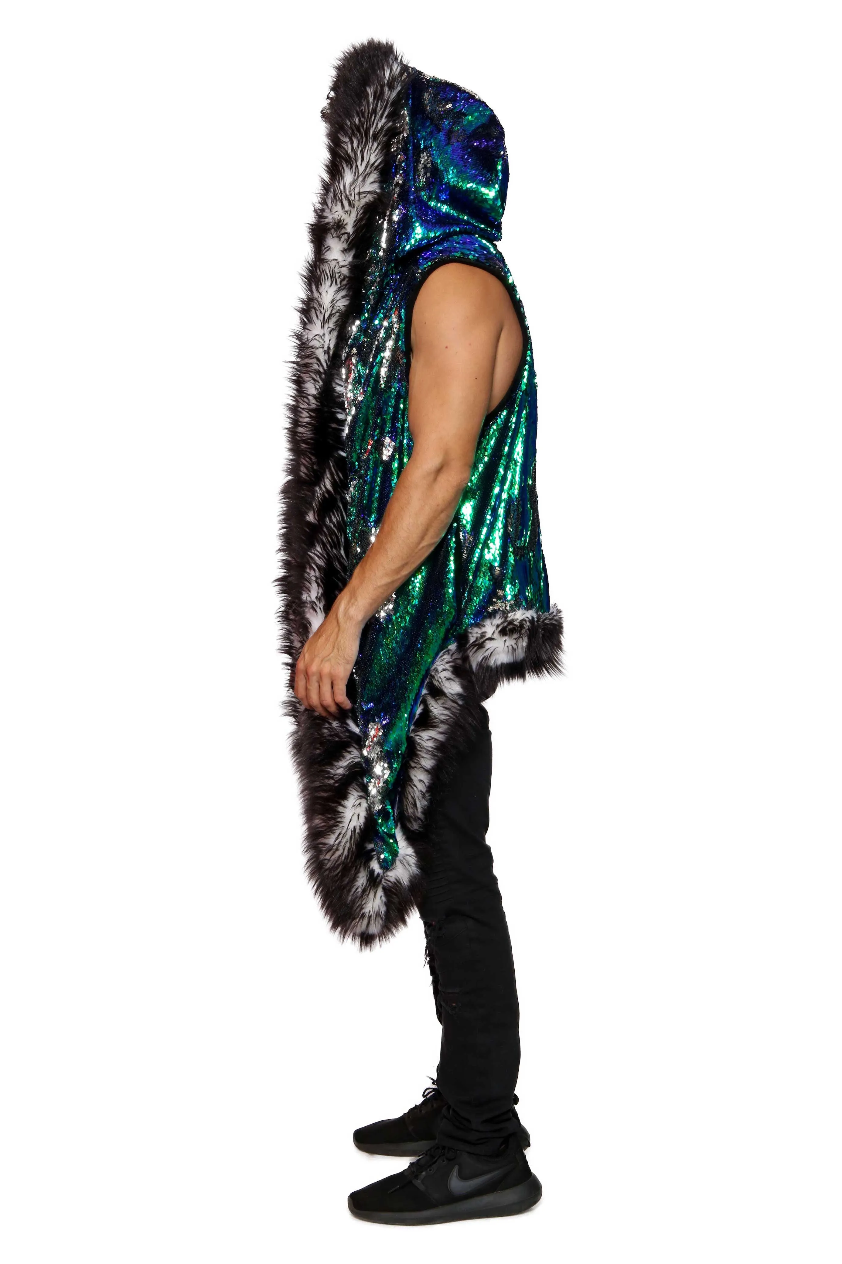 Men's Sequin Vest in "Blue Green Silver"