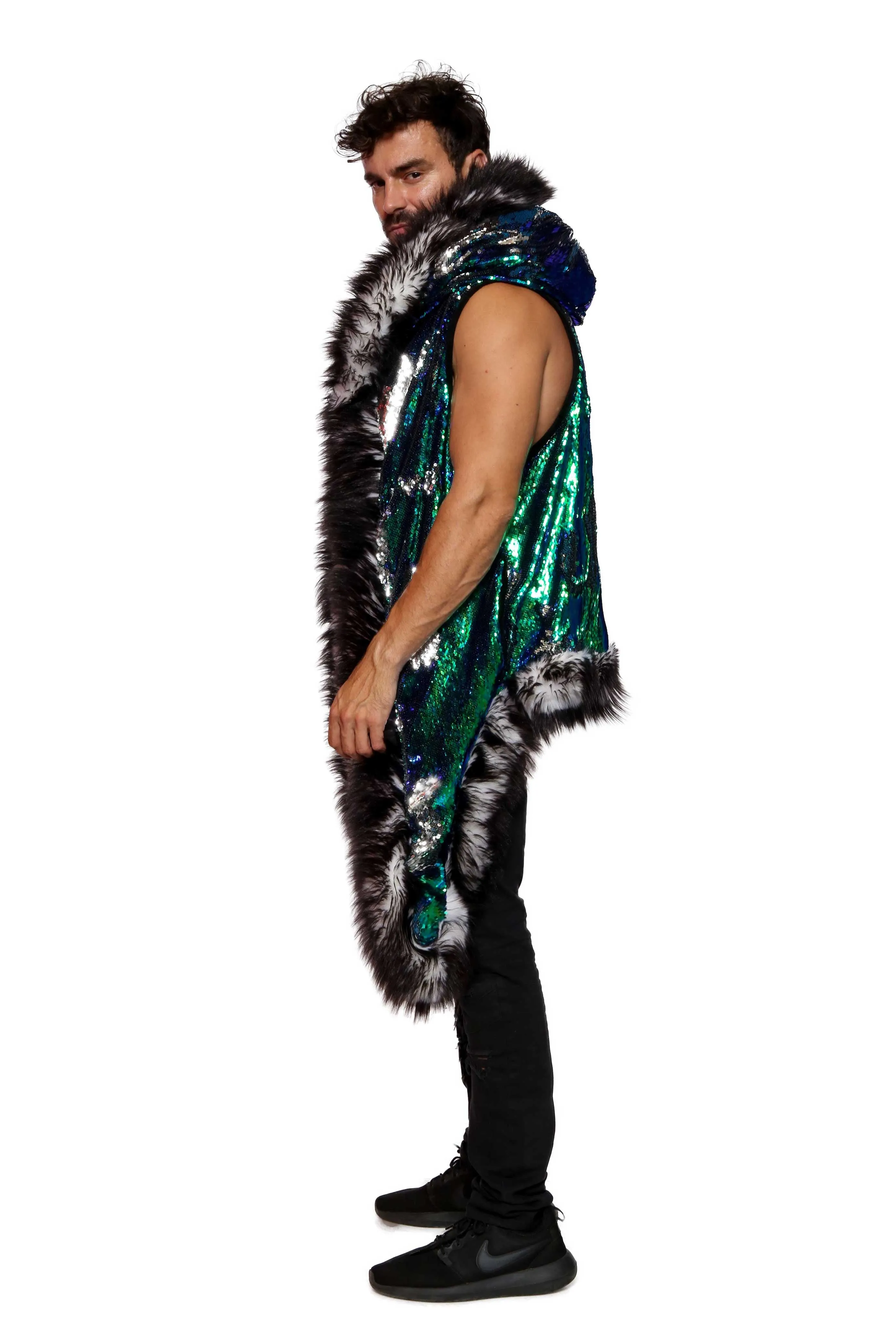 Men's Sequin Vest in "Blue Green Silver"