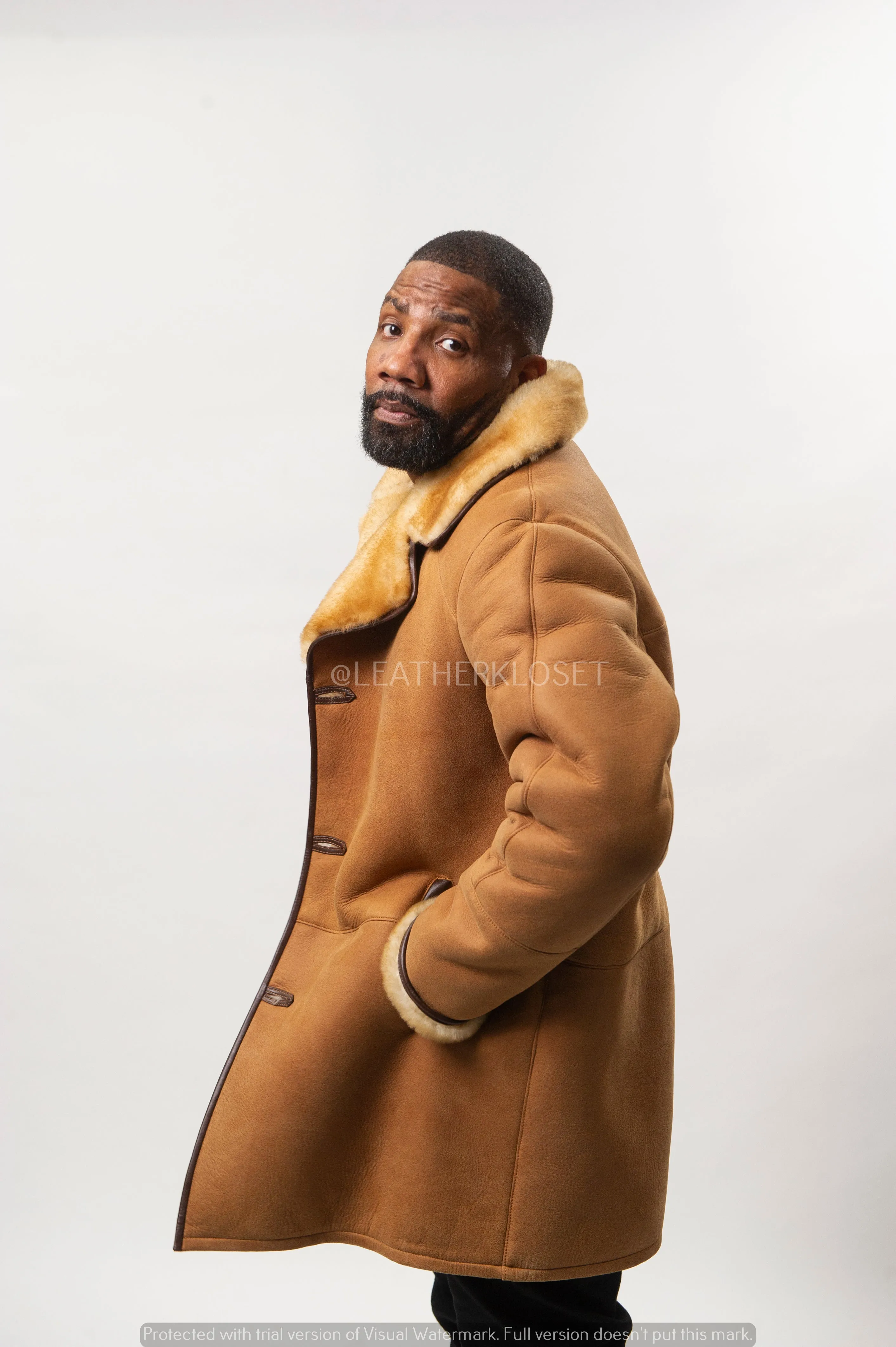 Men's Sheepskin Shearling Car Coat [Tan]