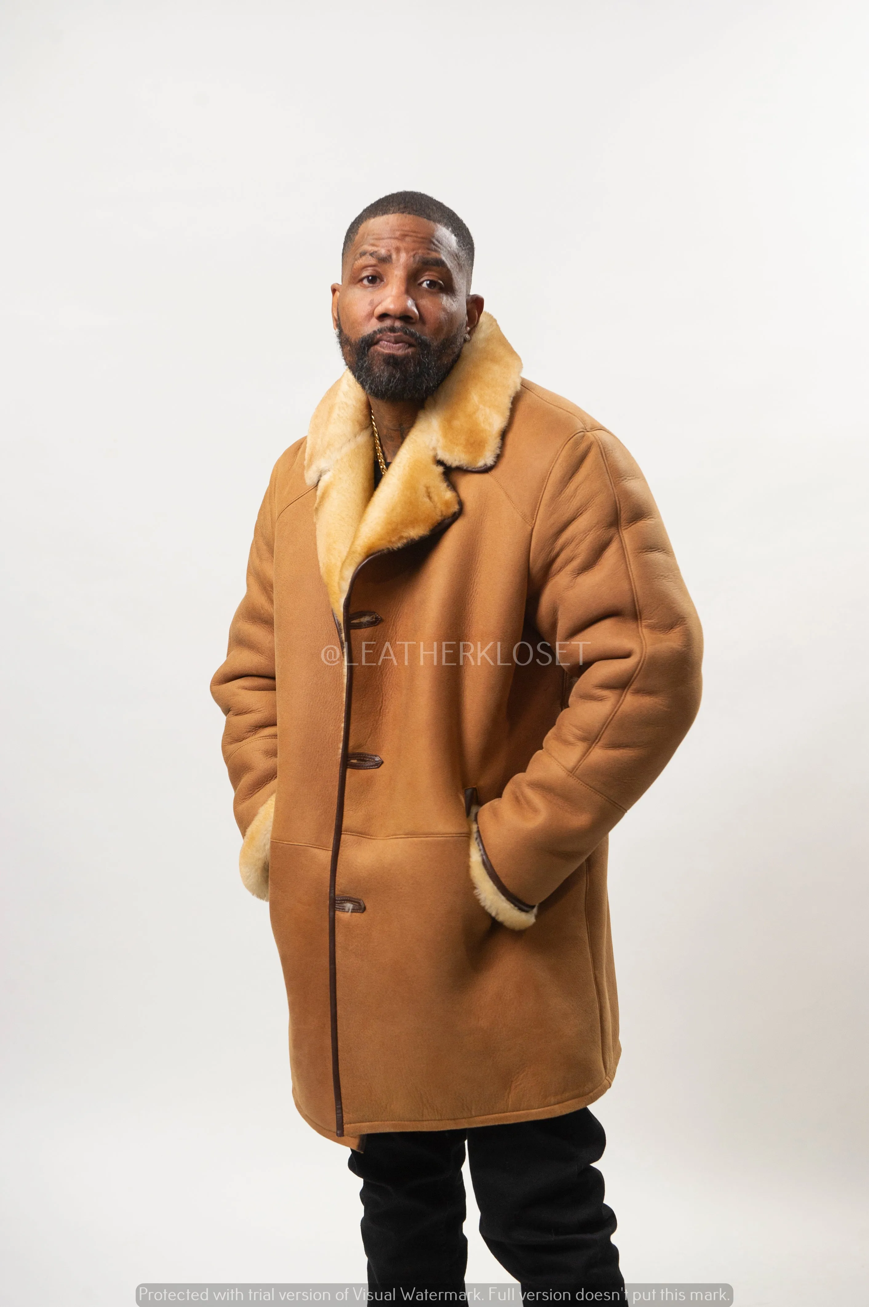 Men's Sheepskin Shearling Car Coat [Tan]