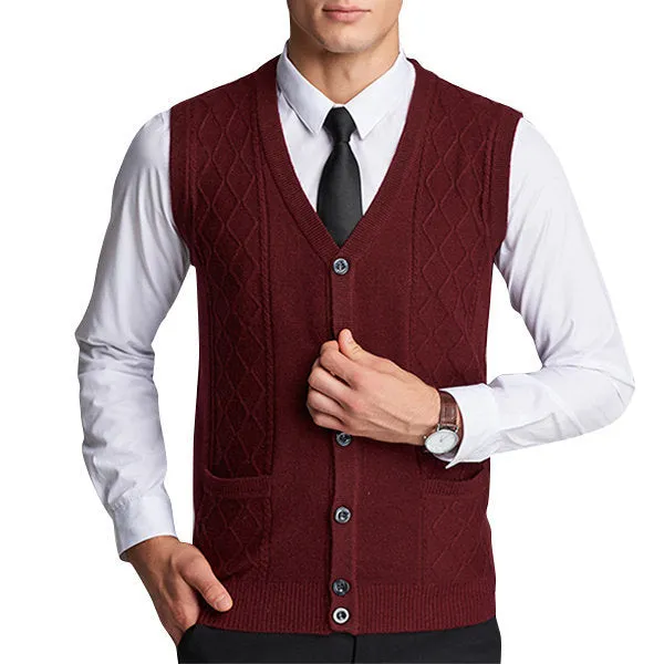 Mens Single Breasted Jacquard V-Neck Vests