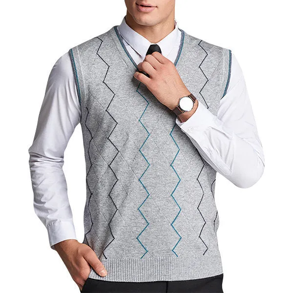 Mens Woolen Striped Pullover V-neck Vests