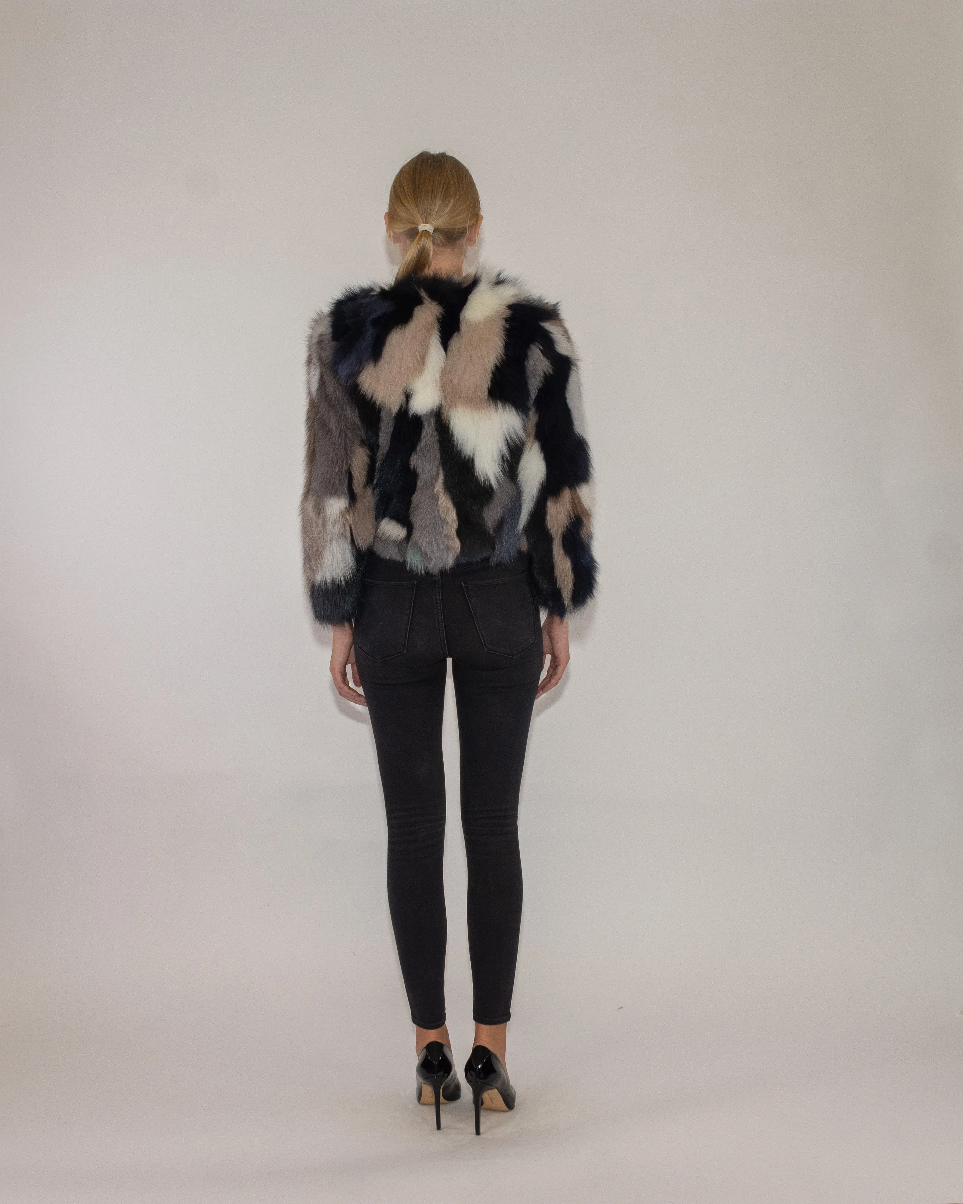 MIMI - Cropped Fur Coat with Color Blocks