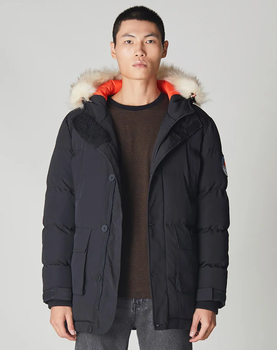 NAMRU FUR TRIM OVERSIZED MENS MOUNTAIN PARKA JACKET | BLACK