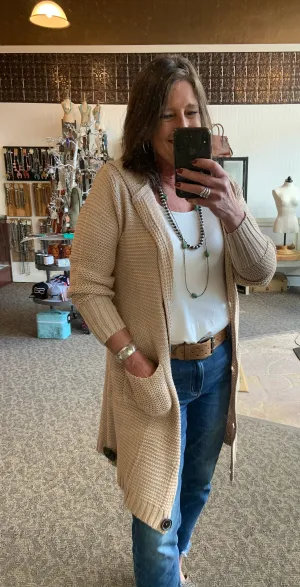 Oatmeal Cotton Hooded Duster Cardigan