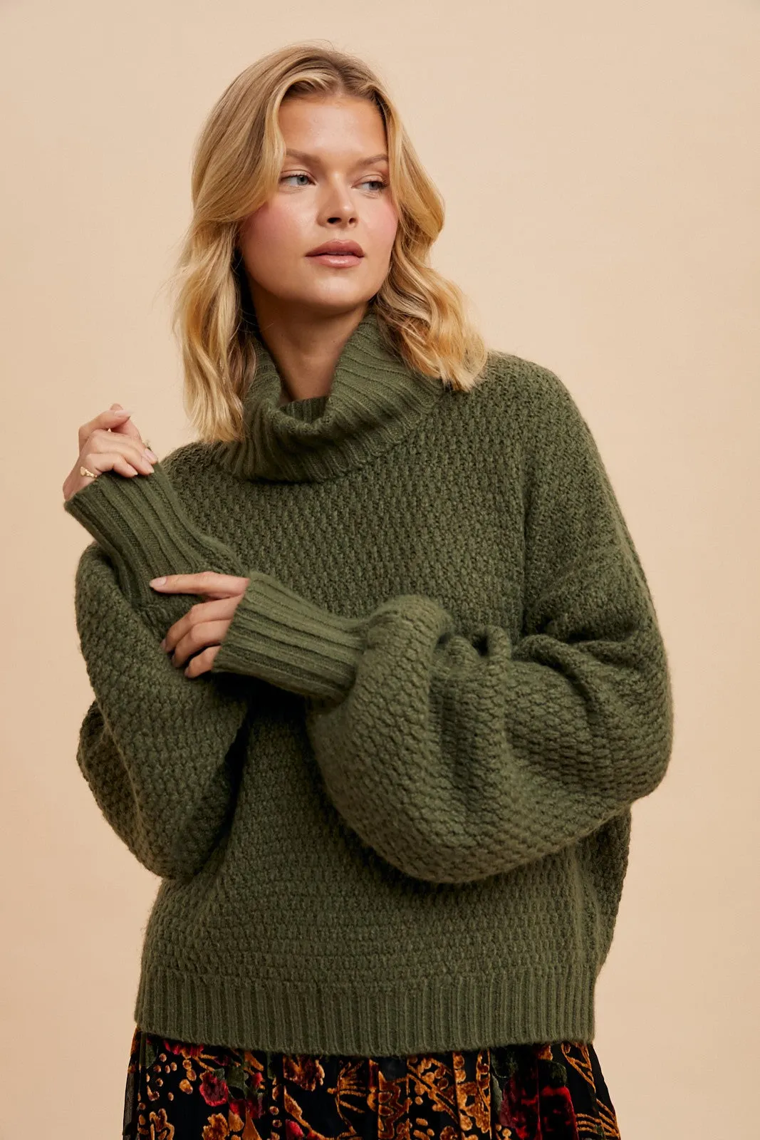 Olive turtleneck sweater