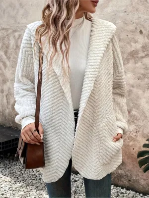 Open Front Long Sleeve Hooded Fuzzy Jacket