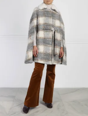 Plaid Belted Fur Lined Cape