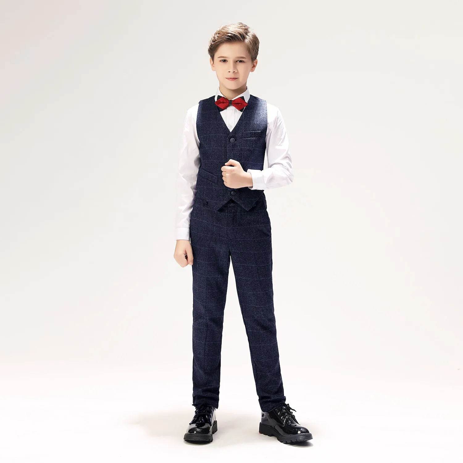 Plaid Woolen Elegant 5 Piece Boys Suits