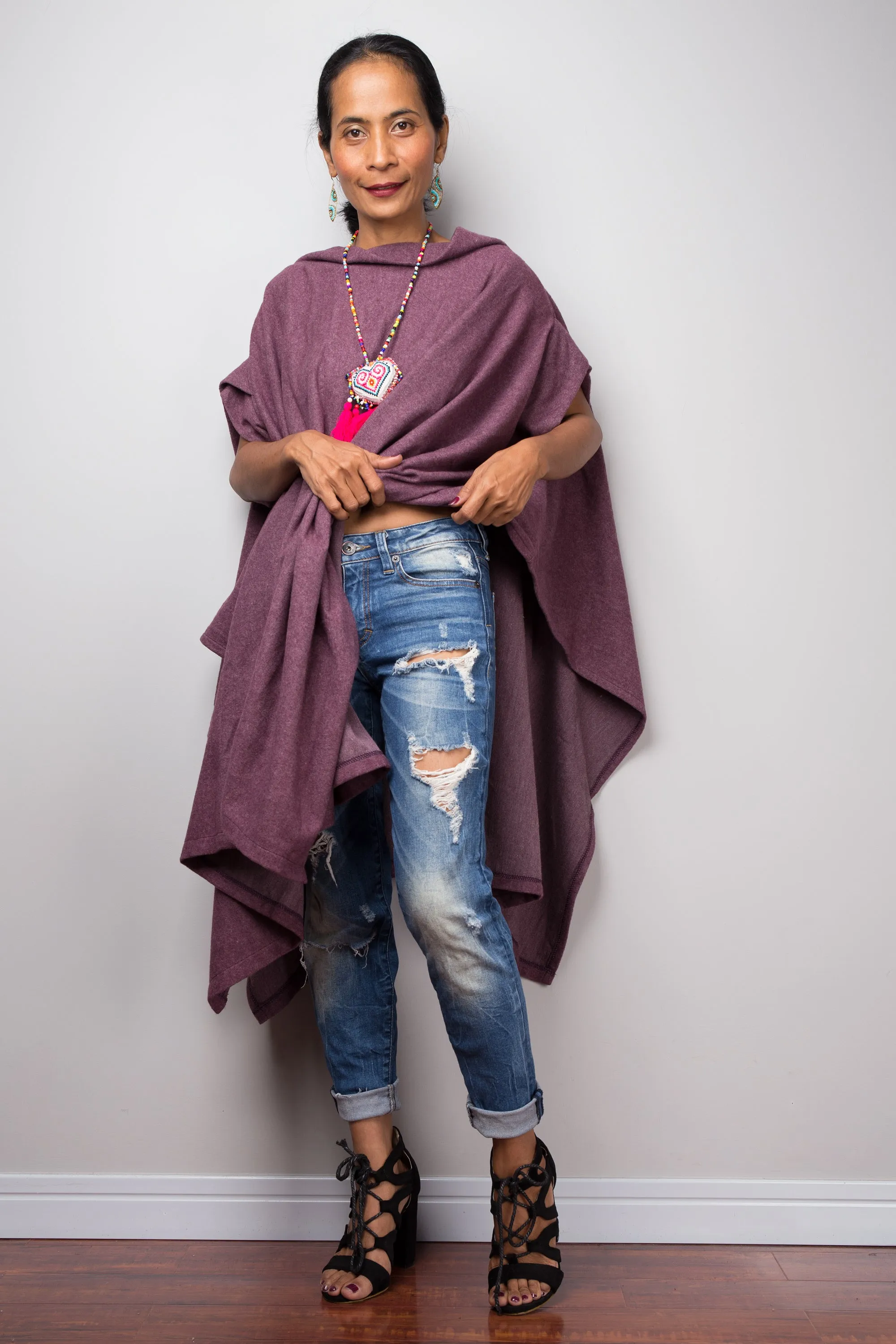 Purple Poncho Cape Sweater