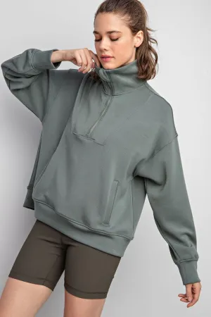 Rae Mode Poly Span Quarter Zip Funnel Neck Pullover