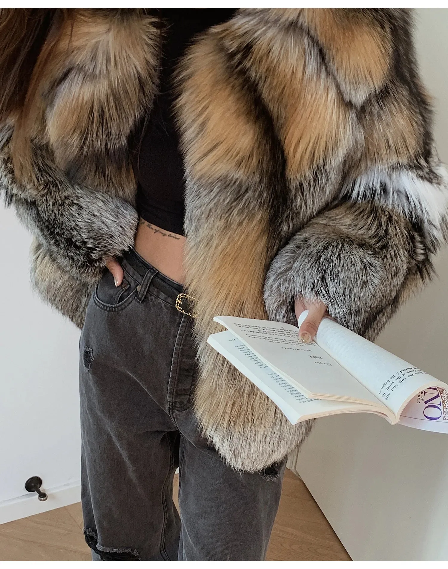 Real Natural Silver Fox Fur High Class Chic Genuine Fur coat Autumn coat