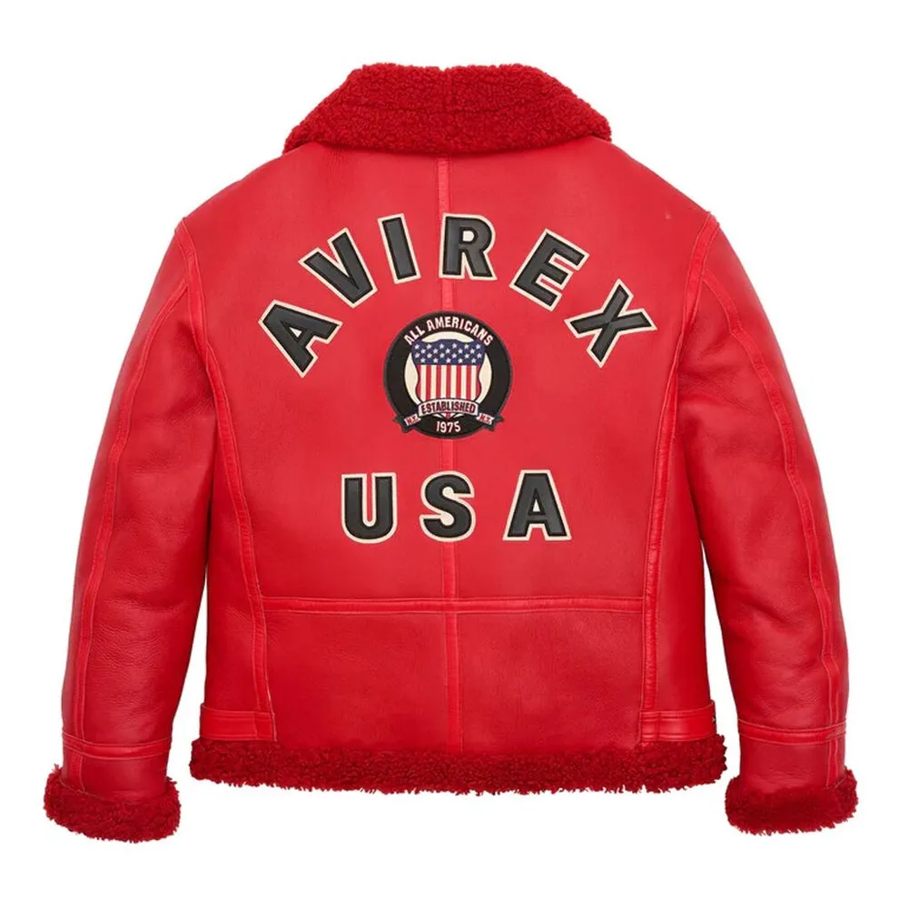 Red Avirex Shearling Leather Jacket