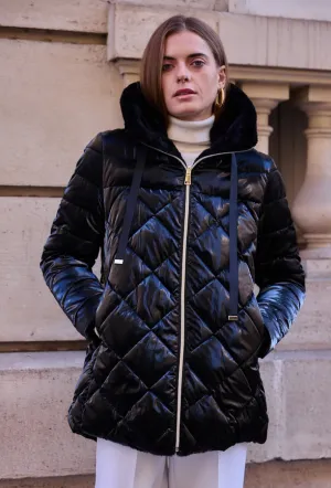 Reversible Lined Down Jacket with hood BLACK