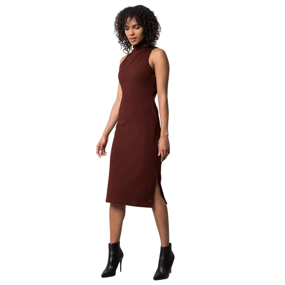 Runway Mock Neck Knit Knee Length Dress