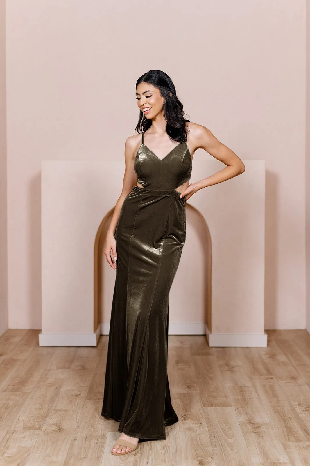 Sample Dusty Olive Ryah Velvet Dress | Ready To Ship