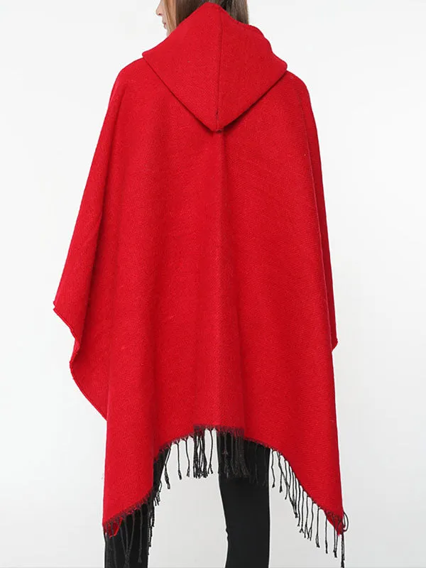 Splicing Red Shawl Cardigan with Hooded