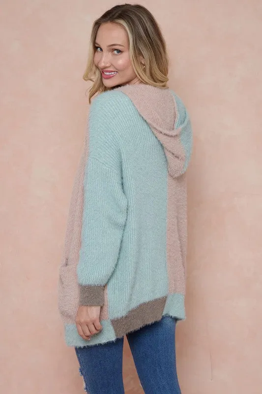 Sweater Hooded Open Front Long Sleeve Cardigan - Assorted Colors