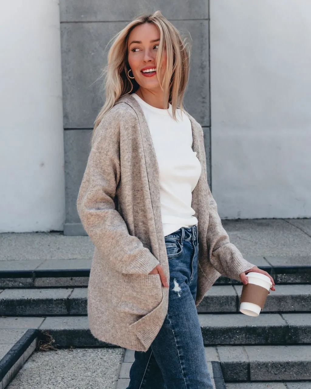 Taupe Hooded Sweater Cardigan