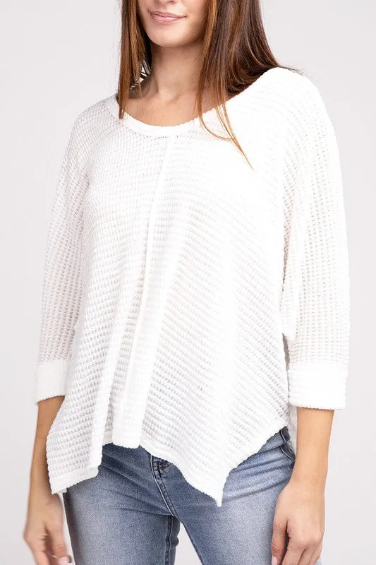 TEEK - 3/4 Sleeve V-Neck Hi-Low Hem Jacquard Sweater