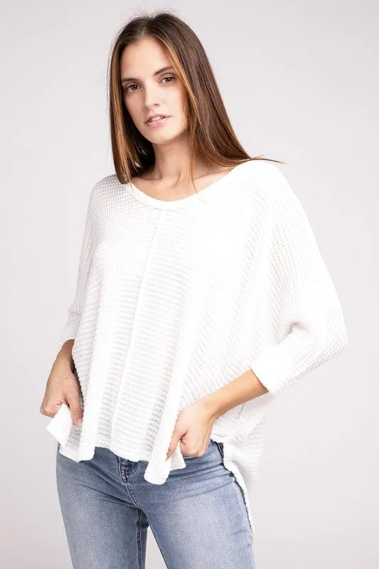 TEEK - 3/4 Sleeve V-Neck Hi-Low Hem Jacquard Sweater