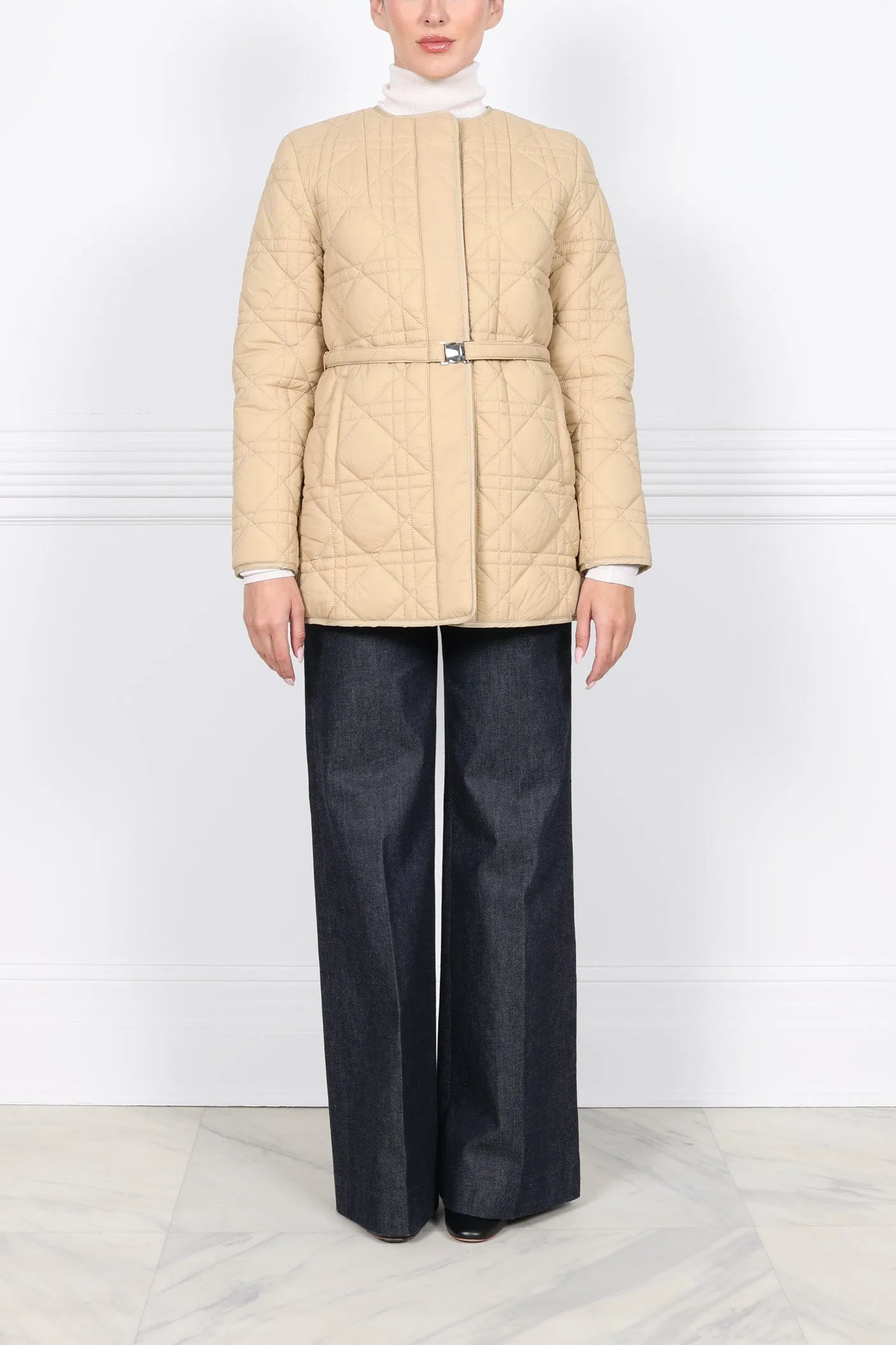 The Amy Quilted Sheared Fur Reversible Jacket with Belt