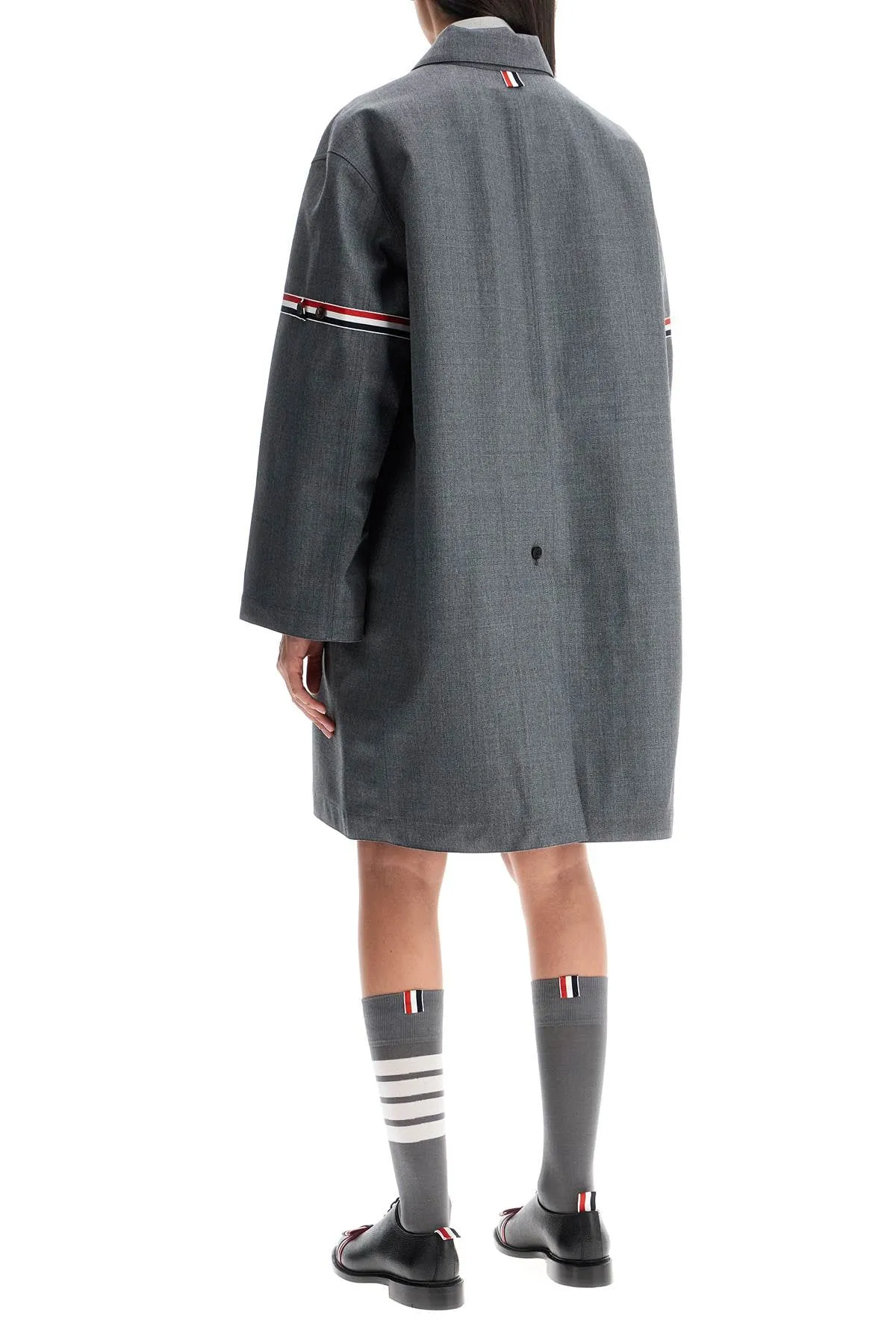 Thom Browne Waterproof Technical Wool Coat With Rwb Stripes