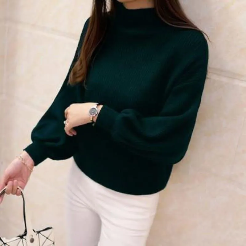 Turtleneck Batwing Sleeve Pullovers Loose Knitted Sweater Top