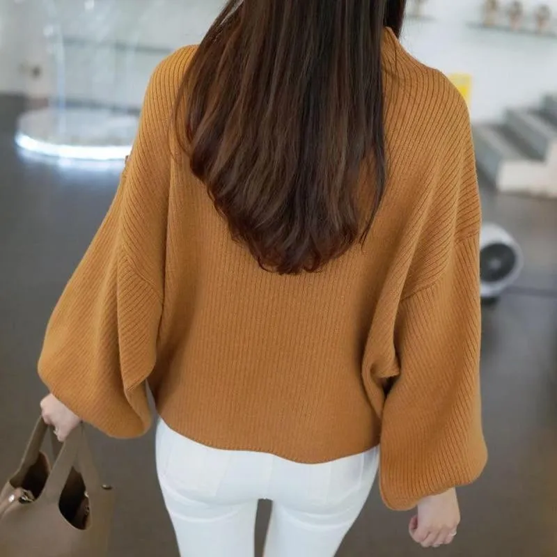 Turtleneck Batwing Sleeve Pullovers Loose Knitted Sweater Top