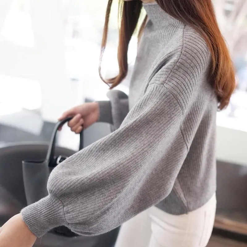 Turtleneck Batwing Sleeve Pullovers Loose Knitted Sweater Top