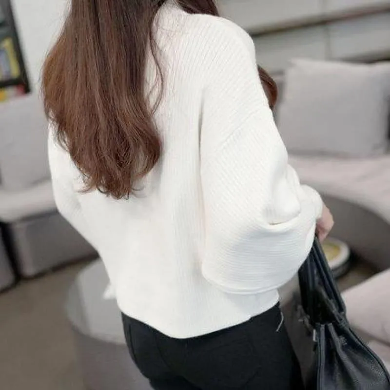 Turtleneck Batwing Sleeve Pullovers Loose Knitted Sweater Top