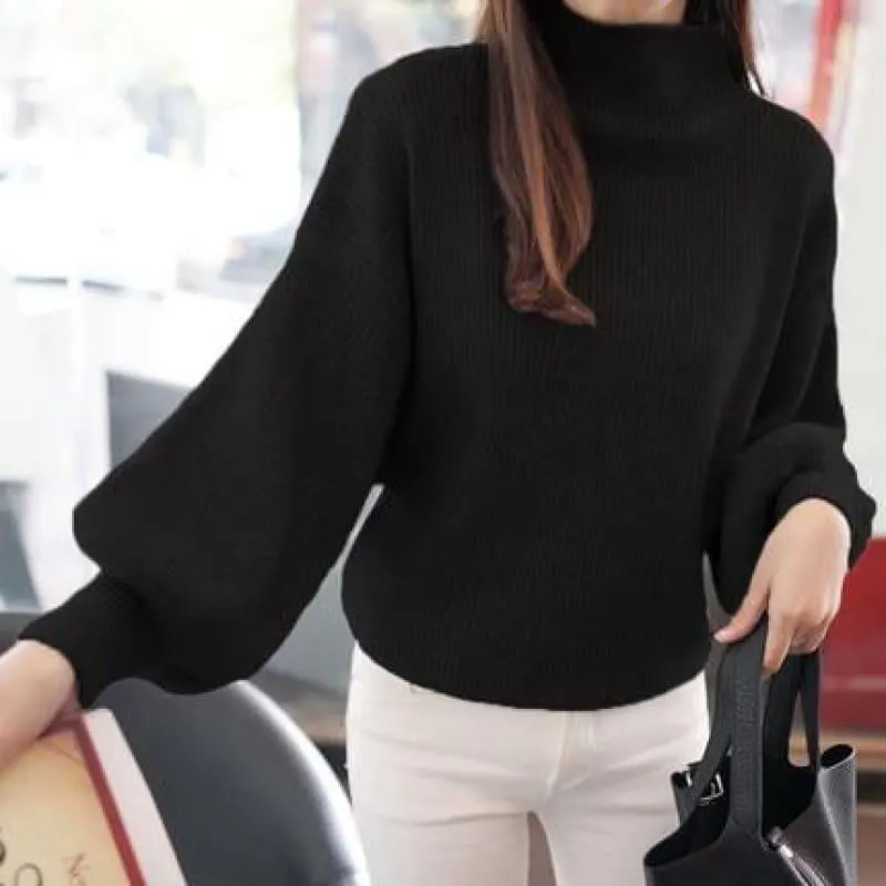 Turtleneck Batwing Sleeve Pullovers Loose Knitted Sweater Top