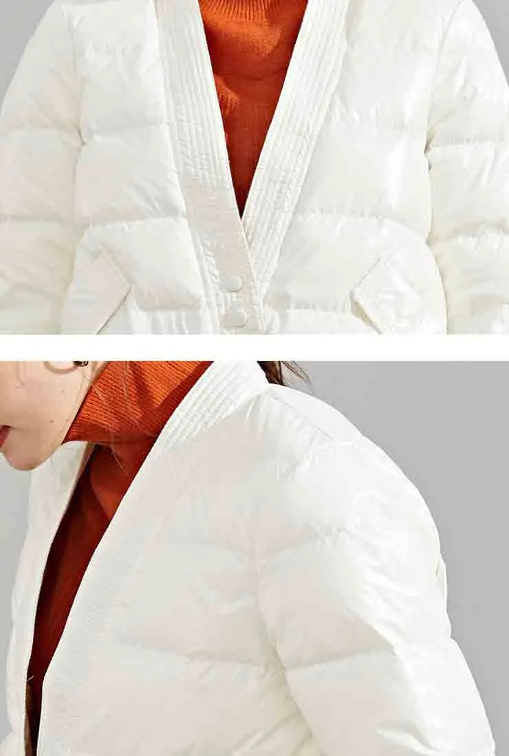 V-neck long Sleeves Thicken Down Puffer Jacket