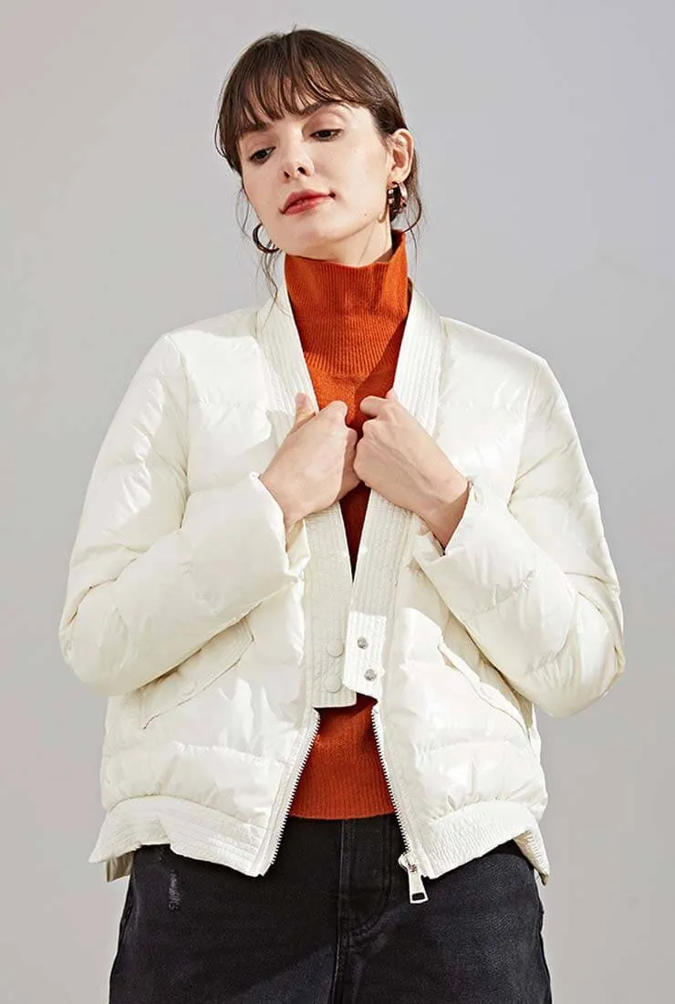 V-neck long Sleeves Thicken Down Puffer Jacket