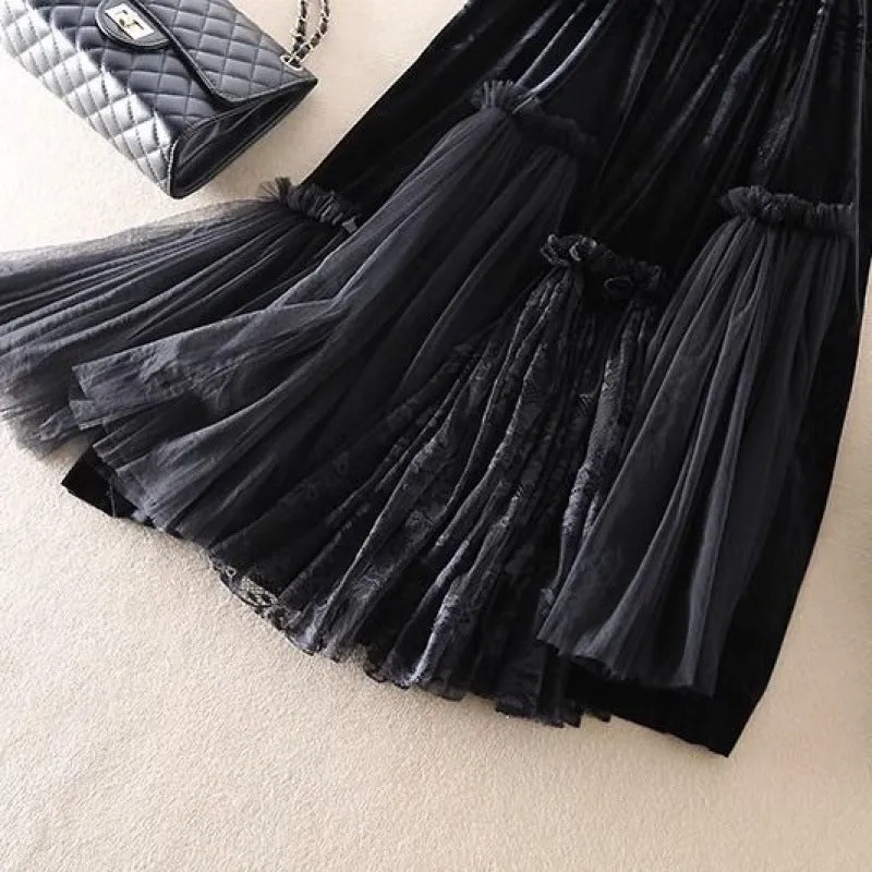 Velvet Stitch Mesh Skirt