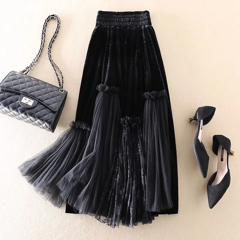 Velvet Stitch Mesh Skirt