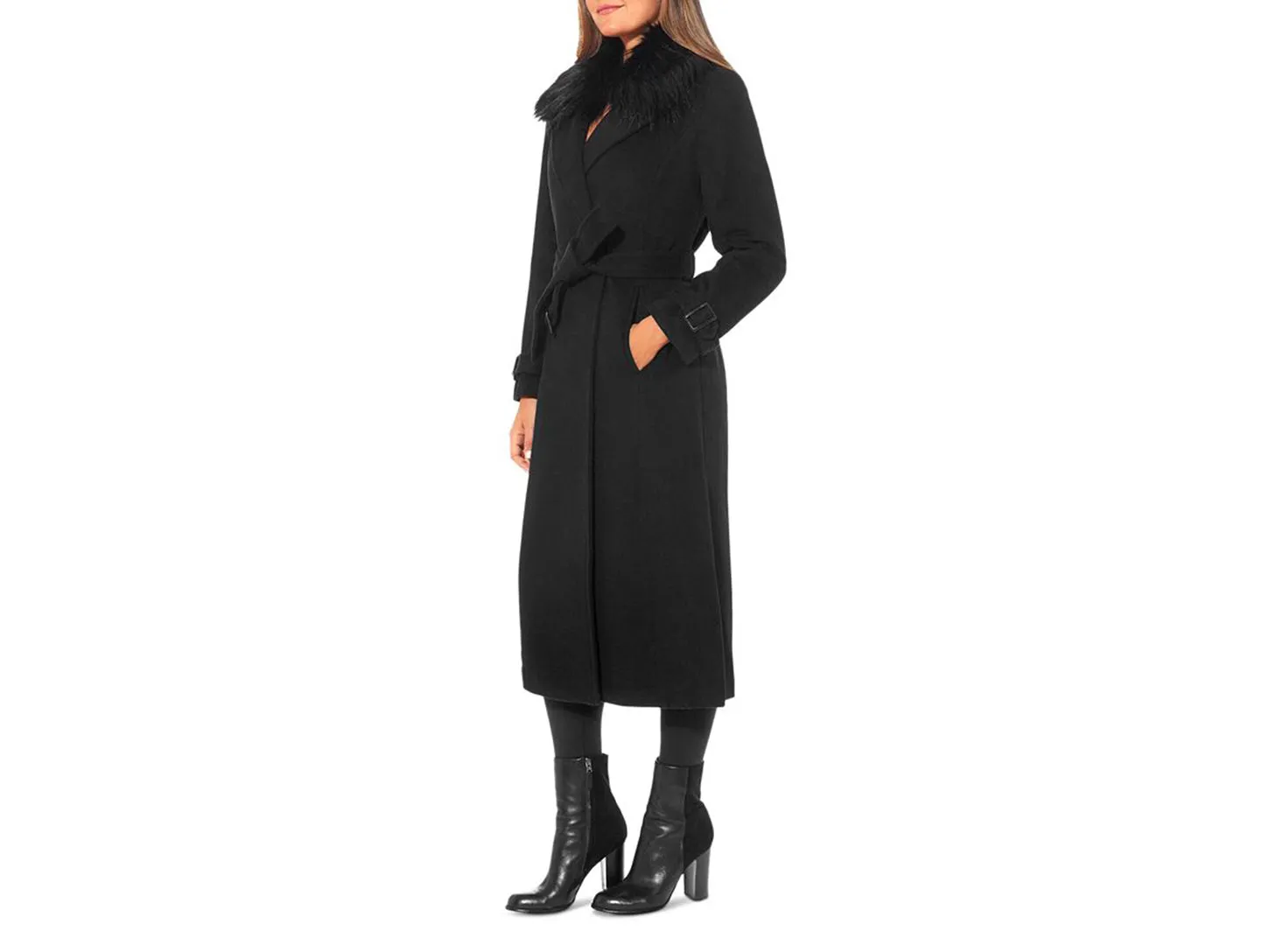 Vince Camuto Faux Fur Trim Belted Wrap Coat