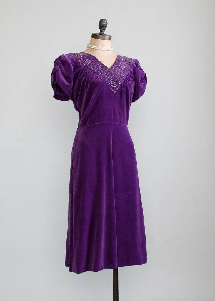 Vintage 1930s Sequined Purple Velvet Dress