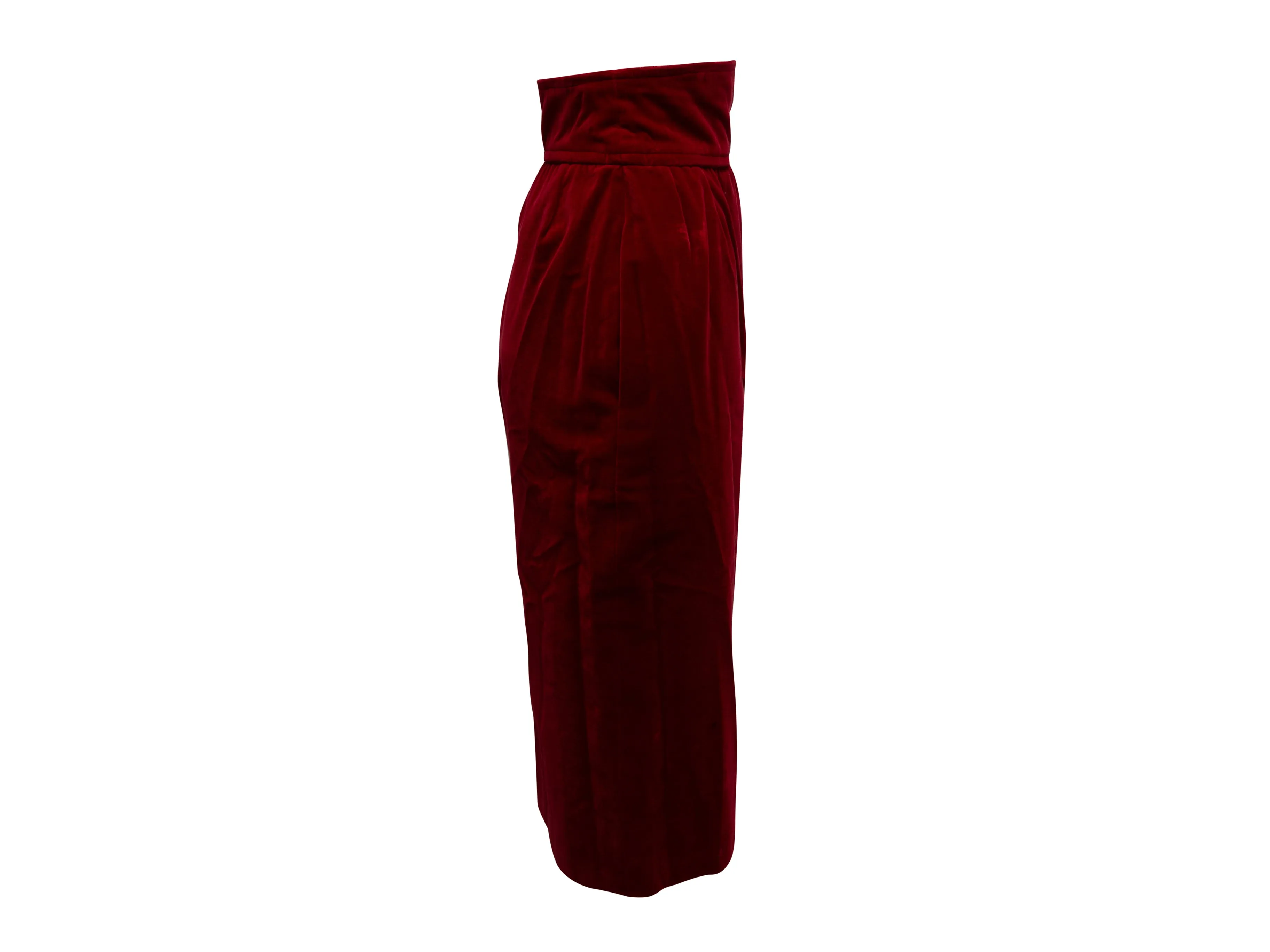 Vintage Burgundy Saint Laurent Velvet Pencil Skirt Size FR 38