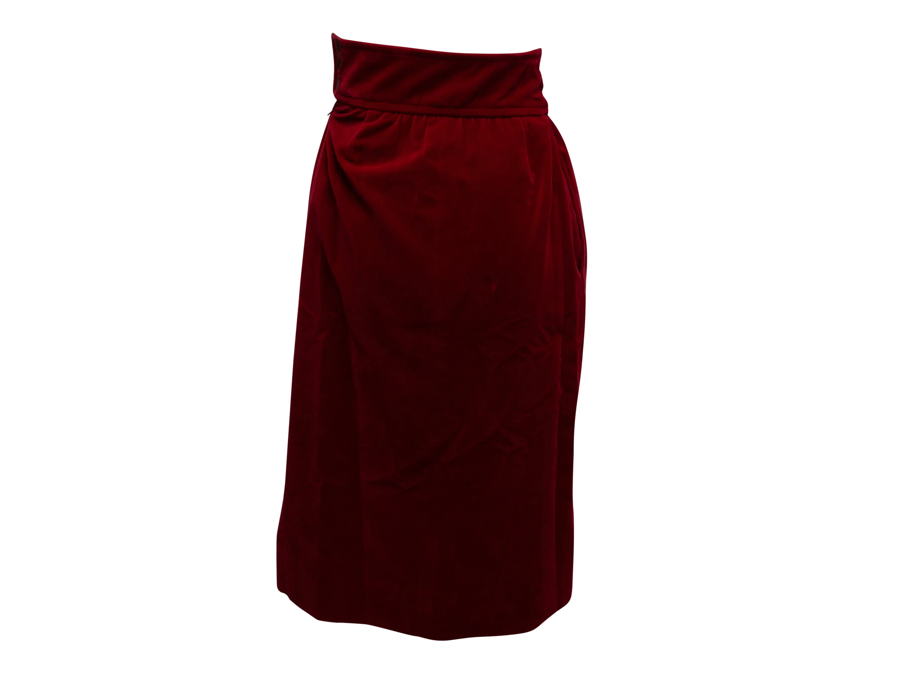 Vintage Burgundy Saint Laurent Velvet Pencil Skirt Size FR 38