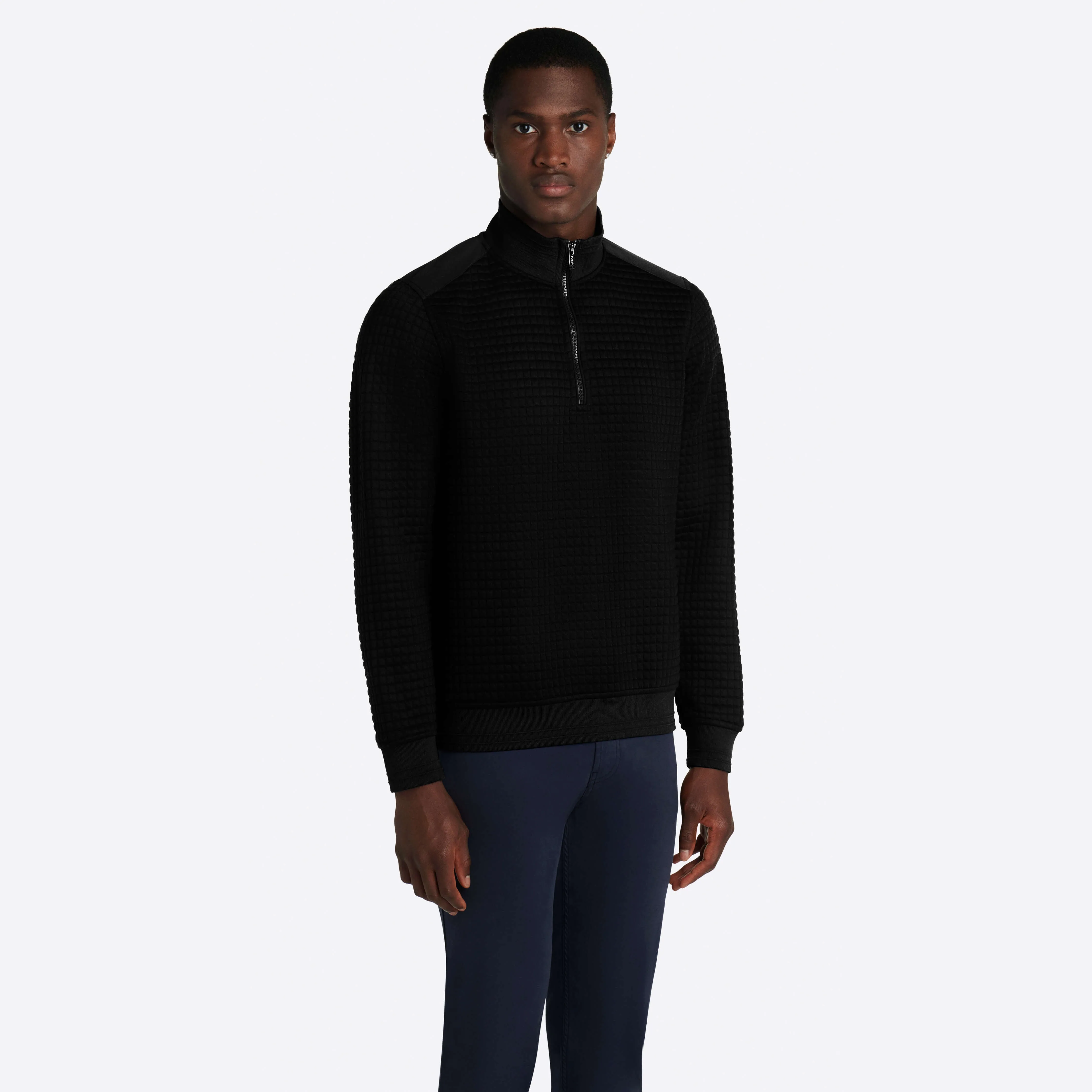 Waffle Knit Quarter Zip Mock Neck Pullover