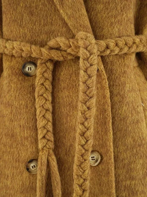 Wenkouban-Winter outfits Christmas Camel Notched Collar Tie-Up Tassel Wool Overcoat