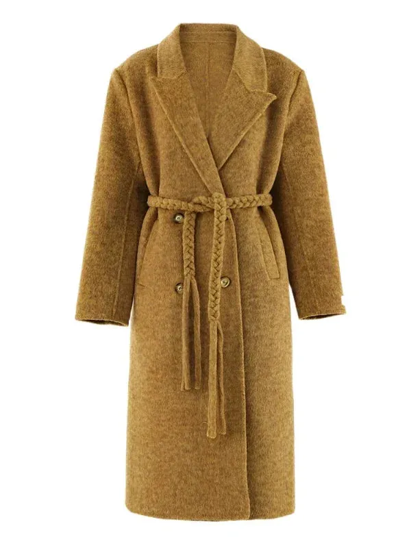 Wenkouban-Winter outfits Christmas Camel Notched Collar Tie-Up Tassel Wool Overcoat