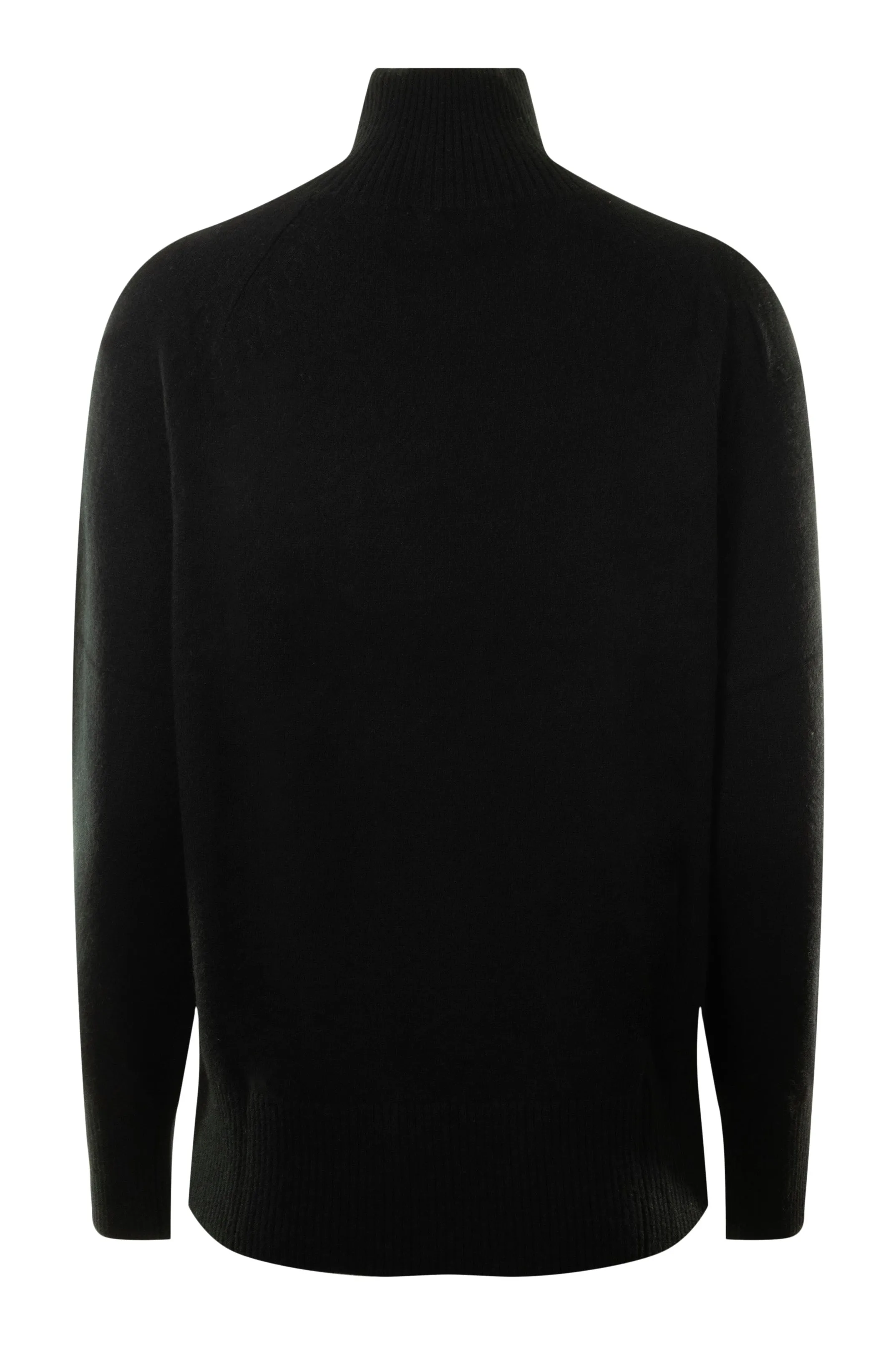 White & Warren Cashmere Rib Trim Standneck in Black