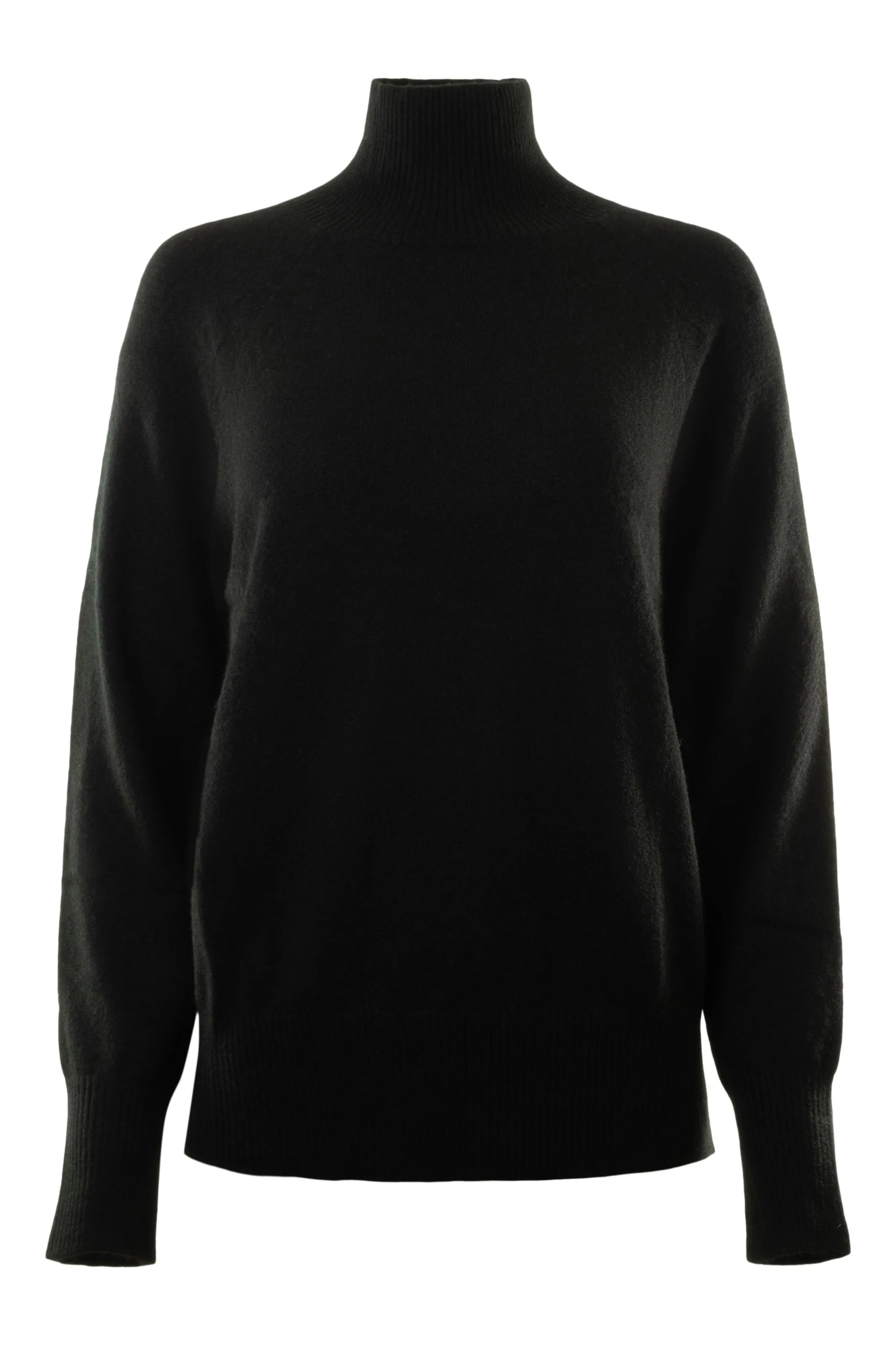 White & Warren Cashmere Rib Trim Standneck in Black