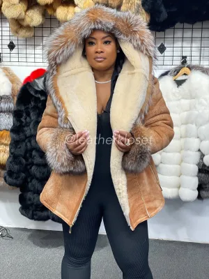 Women's Anna Real Sheepskin Jacket With Fox [Light Tan]