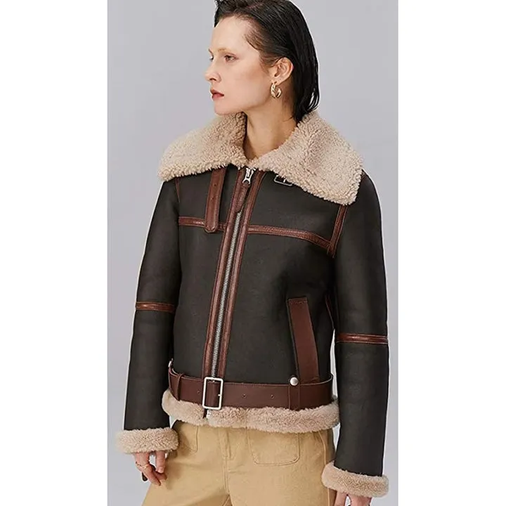 Women's B3 RAF Aviator Flight Shearling Bomber Jacket